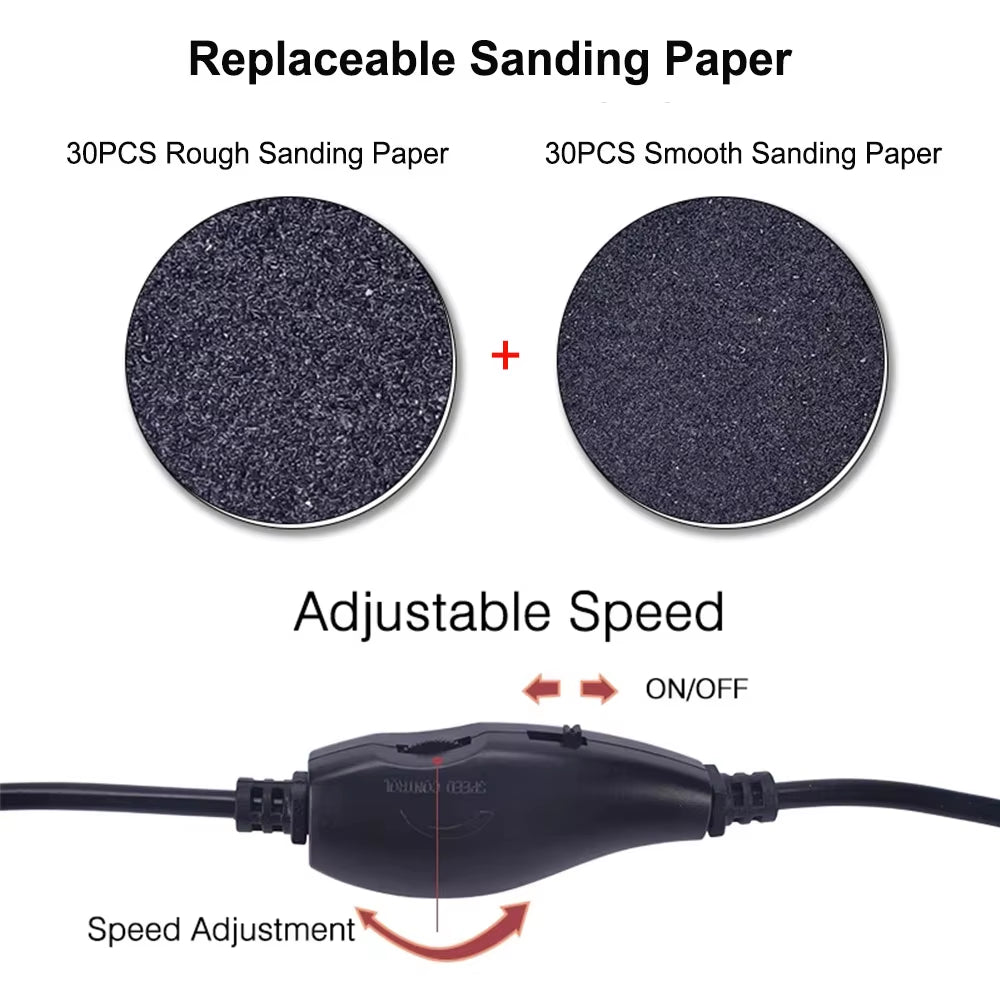 Electric Foot Callus Remover 1000 RPM Adjusted Speed Foot File Dead Skin Callus Remover Pedicure Machine Replaceable Sandpaper