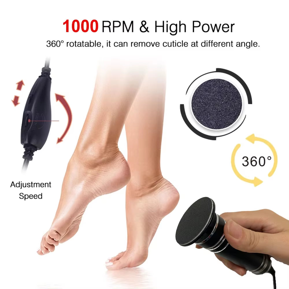 Electric Foot Callus Remover 1000 RPM Adjusted Speed Foot File Dead Skin Callus Remover Pedicure Machine Replaceable Sandpaper